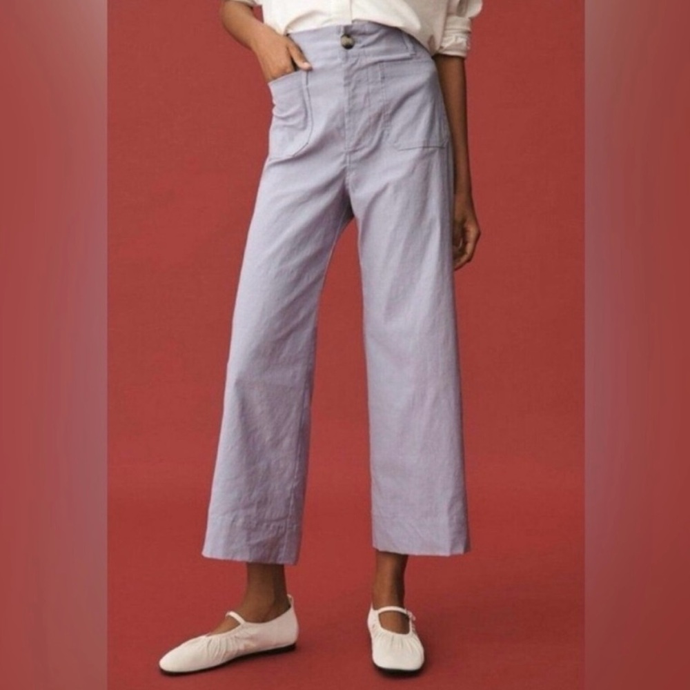 Anthropologie Lavender Cropped Wide-Leg Pants - Picture 2 of 5
